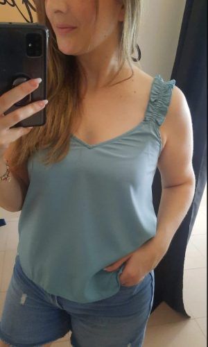 Top azul volante hombro tiffosi.Comprar top con volante. Gabalda17