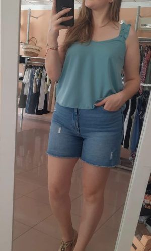 Top azul volante hombro tiffosi.Comprar top con volante. Gabalda17
