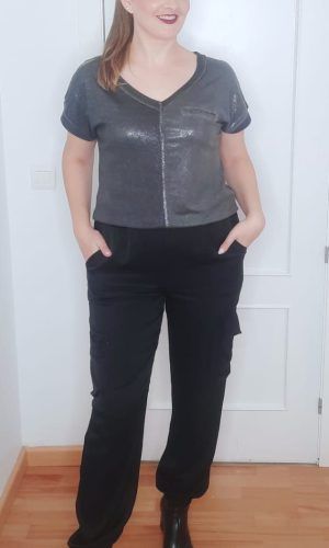 Pantalón cargo satén negro.Comprar cargo satén chica.Gabalda17