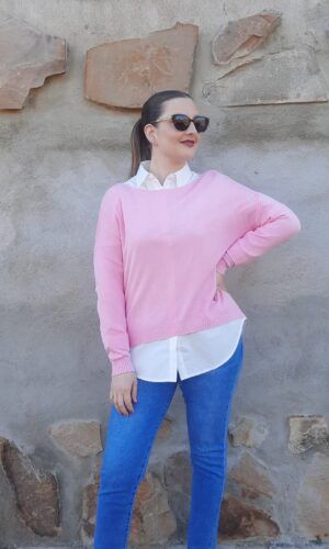 Jersey hilo rosa. Comprar jersey fino de hilo asimetrico.Gabalda17