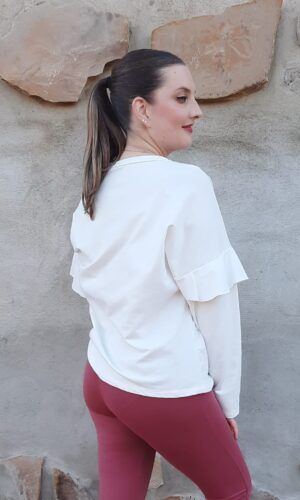 Sudadera volante blanca.Comprar sudadera volante.Gabalda