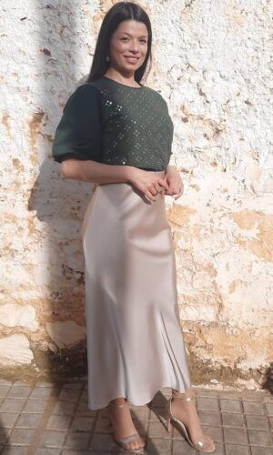 Blusa de vestir manga bullón.Comprar blusa verde vestir.Gabalda