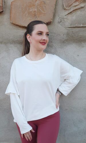 Sudadera volante blanca.Comprar sudadera volante.Gabalda