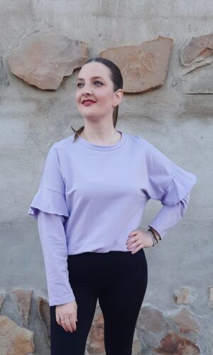 Sudadera volante malva.Comprar sudadera volante malva.Gabalda