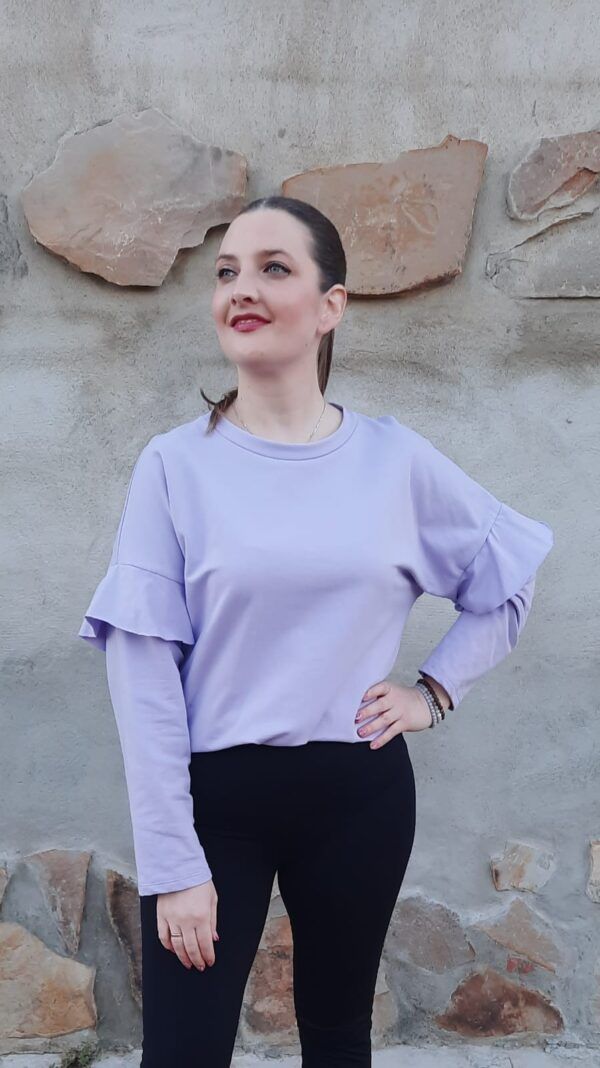 Sudadera volante malva.Comprar sudadera volante malva.Gabalda