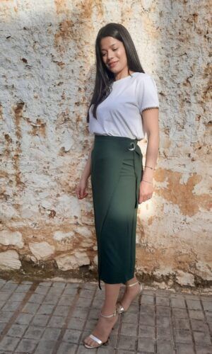 Falda midi tipo pareo.Comprar falda tipo pareo verde.Gabalda17