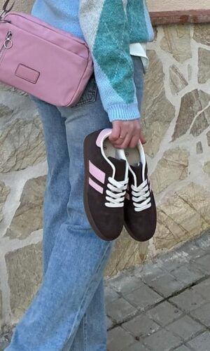 Zapatillas marrón con rayas rosa.Comprar zapatillas mujer.Gabalda