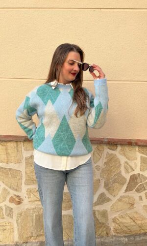 Jersey de rombos azul.Comprar jersey de rombos azul. Gabalda17